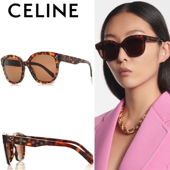 Celine Monogram Acetate Triomphe CL 40167I Sunglasses Havana NWT - Picture 1 of 15